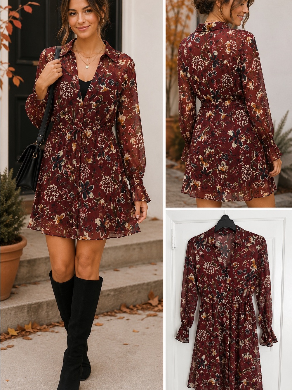 Zara Burgundy Floral Mini Dress